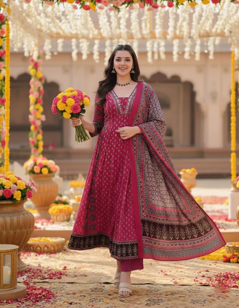 ANNI Designer Women's Rayon Viscose Printed Anarkali Kurta Palazzo with Dupatta (NAKULA Pink-VKS03_XL_Pink_X-Large) - Image 5