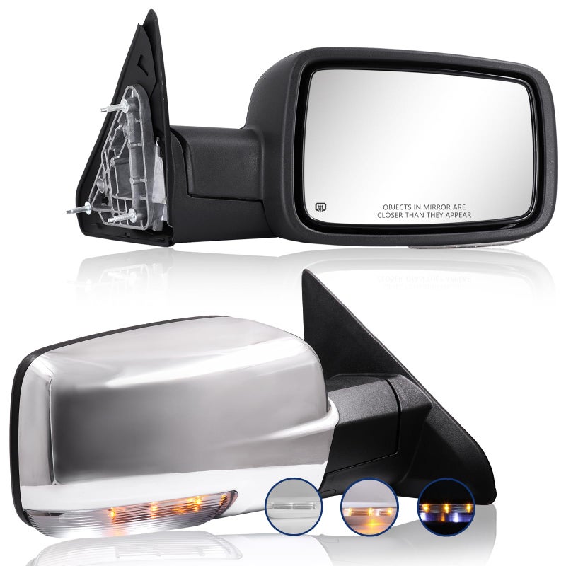 Side Mirror Compatible with Towing Mirror 20092018 Dodge Ram 1500 20102018 Dodge Ram 2500 3500 4500 5500 with Power Adjustment Heated Turn Signal temperature sensor Manual Folding One PairChrome