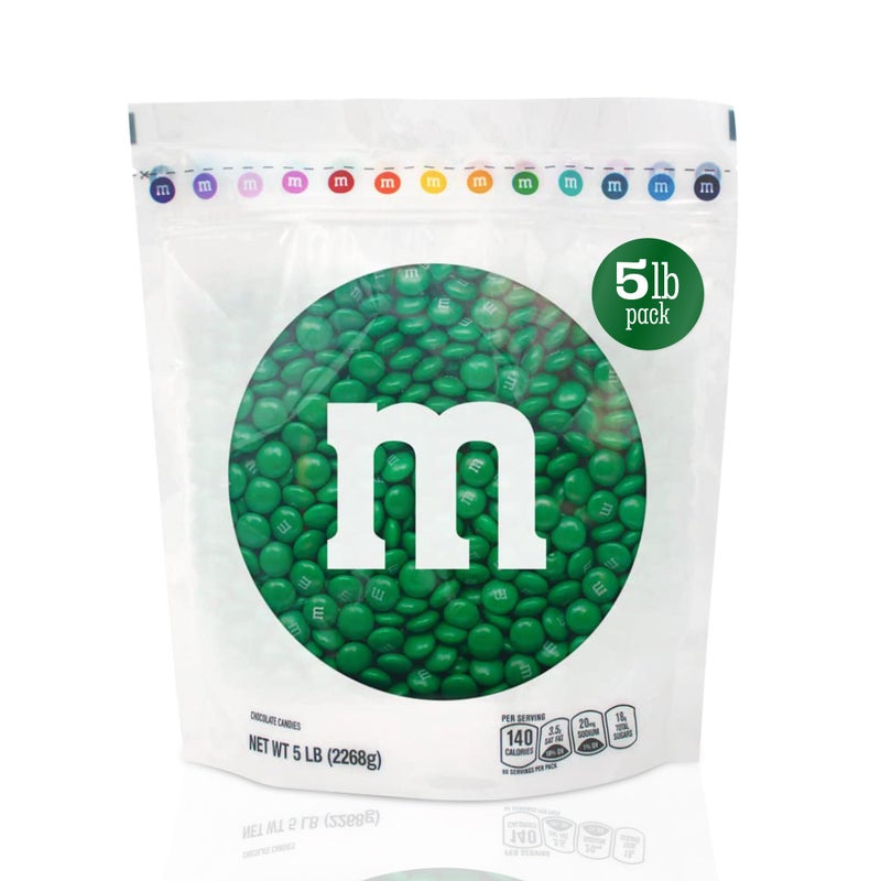 M&M’S WORLD Dark Green Milk Chocolate Candy, 5lbs of M&M'S in Resealable Pack for Candy Bars, Holiday Parties, Graduations, Christmas, Dessert Tables & DIY Party Favors - Image 1