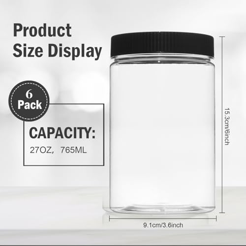 Vumdua 27 Ounce Plastic Jars with Lids, 6 Pack Food Storage Containers Airtight, Clear Containers for Organizing - Image 3