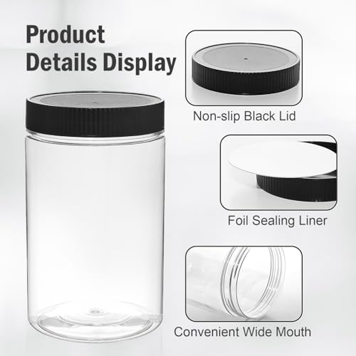Vumdua 27 Ounce Plastic Jars with Lids, 6 Pack Food Storage Containers Airtight, Clear Containers for Organizing - Image 2