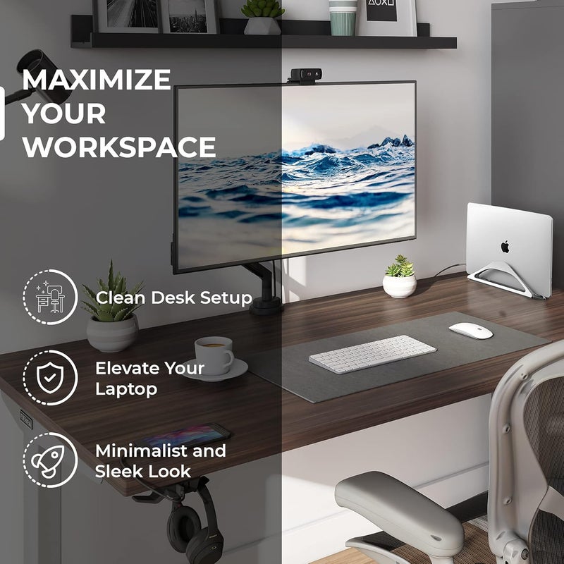 HumanCentric Vertical Laptop Stand for Desks in Silver Color, Upright Adjustable Holder to Dock Apple MacBook Stand, and Other Laptops to Organize Work & Home Office, Automatic Grip - Image 2
