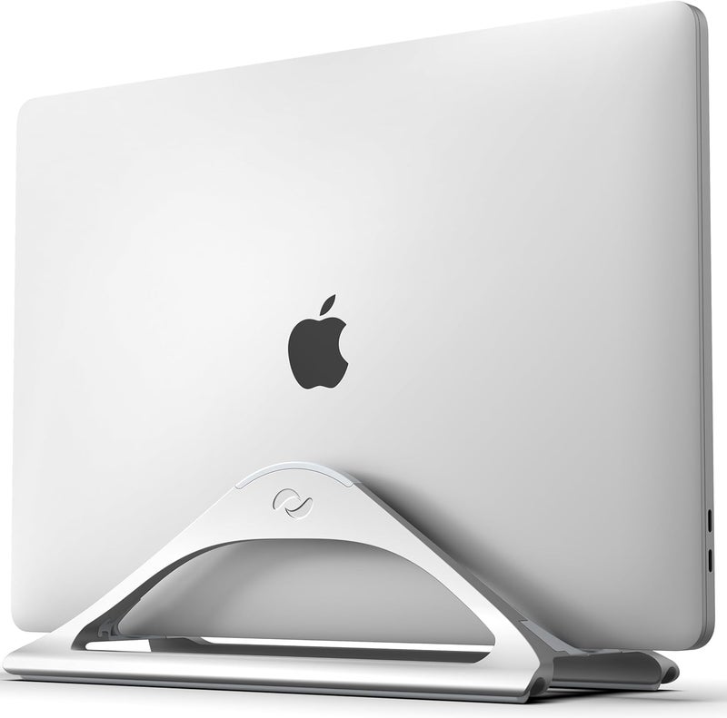 HumanCentric Vertical Laptop Stand for Desks in Silver Color, Upright Adjustable Holder to Dock Apple MacBook Stand, and Other Laptops to Organize Work & Home Office, Automatic Grip - Image 1