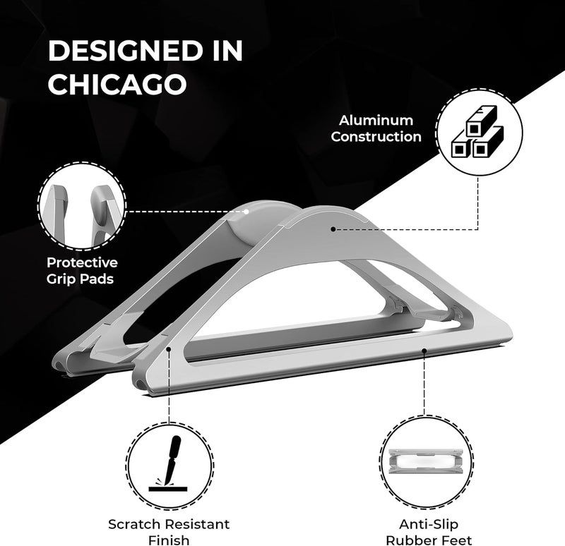 HumanCentric Vertical Laptop Stand for Desks in Silver Color, Upright Adjustable Holder to Dock Apple MacBook Stand, and Other Laptops to Organize Work & Home Office, Automatic Grip - Image 5