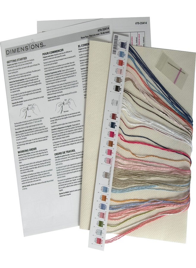 Dimensions 70-35414 Rose Tea Counted Cross Stitch Kit for Beginners, 8" x 10", 14 Cnt. Ivory Aida, 4pcs - Image 3