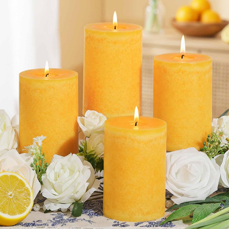 MAKALONE 4 Pack Orange Lemongrass Sented Pillar Candles,60 H Long Burning,Natural Essential Oils,Non-Toxic,Refreshing Aromatherapy for Office Focus/Kitchen Deodorization/Living Room Ambience-2.8x4in - Image 1