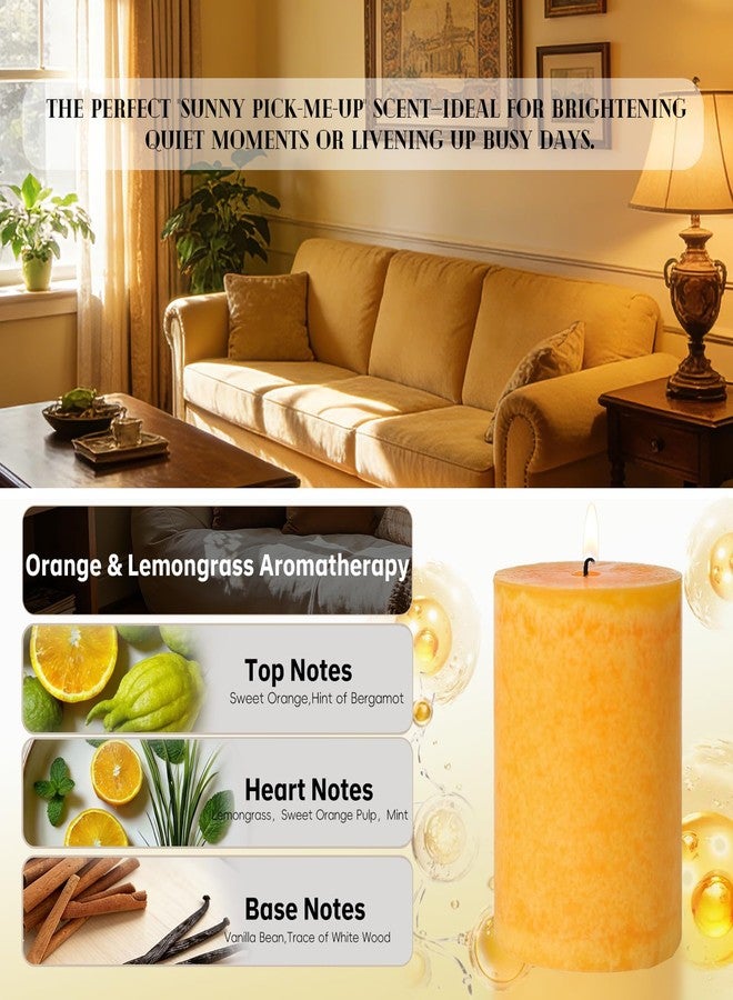 MAKALONE 4 Pack Orange Lemongrass Sented Pillar Candles,60 H Long Burning,Natural Essential Oils,Non-Toxic,Refreshing Aromatherapy for Office Focus/Kitchen Deodorization/Living Room Ambience-2.8x4in - Image 2