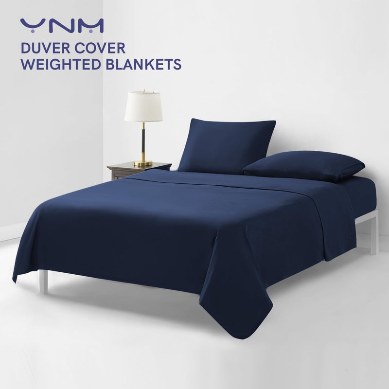 YnM Exclusive Cotton Duvet Cover for Weighted Blankets with 16 Strings (Navy, 60"x80") - Image 2