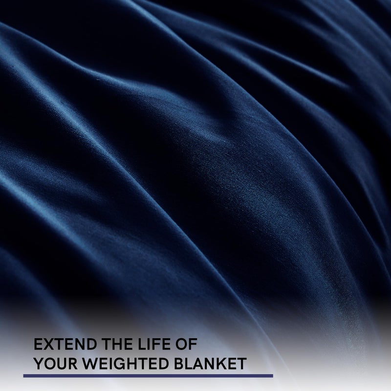 YnM Exclusive Cotton Duvet Cover for Weighted Blankets with 16 Strings (Navy, 60"x80") - Image 4