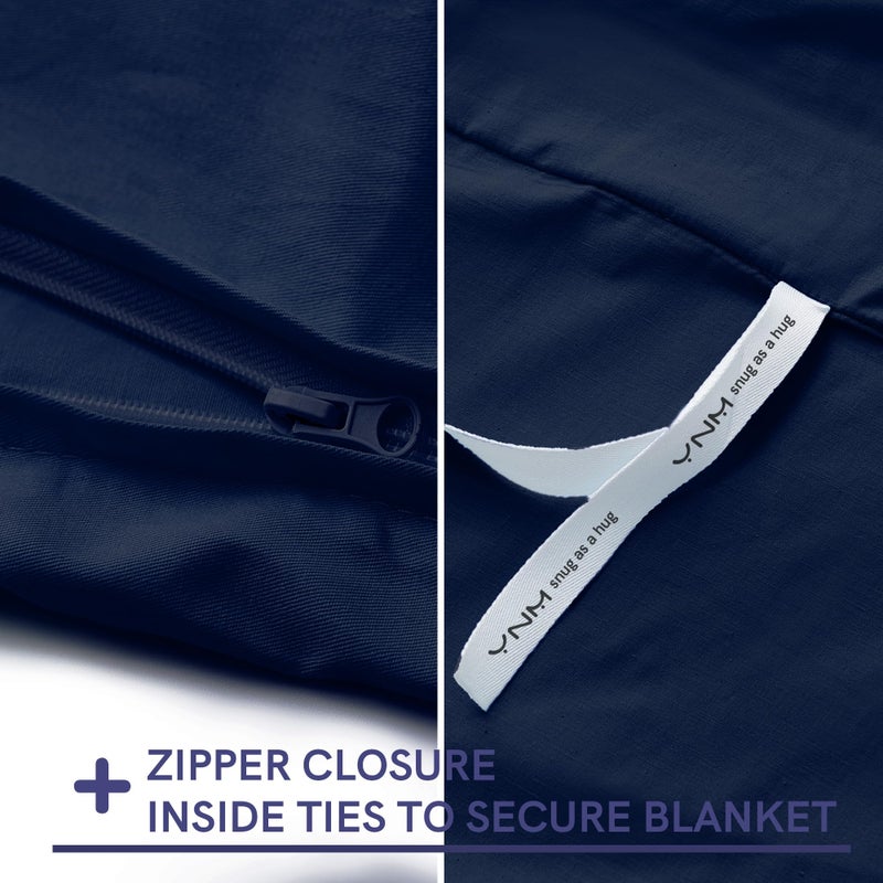 YnM Exclusive Cotton Duvet Cover for Weighted Blankets with 16 Strings (Navy, 60"x80") - Image 3
