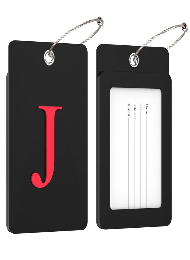 Gostwo Initial Luggage Tag | 26 Letter Travel Luggage Baggage Identification Labels ID Tag Fully Bendable Tag w/Stainless Steel Loop (Black) (2 Pack J) - Image 2