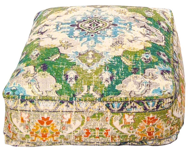 Mandala Life ART Mandala Life ART Moroccan Pouf Ottoman Cover Green Square Meditation Pillow Case Boho Room D?cor Moroccan Seating Area Perfect for Living Room  Bedroom  Nursary or Children Room Cotton 24x8 Unstuffed  - Image 1