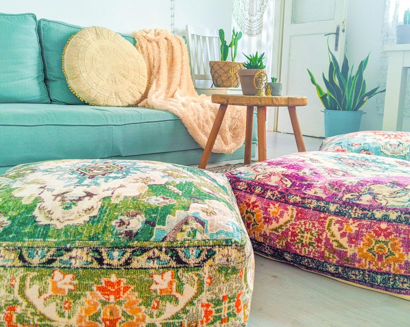 Mandala Life ART Mandala Life ART Moroccan Pouf Ottoman Cover Green Square Meditation Pillow Case Boho Room D?cor Moroccan Seating Area Perfect for Living Room  Bedroom  Nursary or Children Room Cotton 24x8 Unstuffed  - Image 4