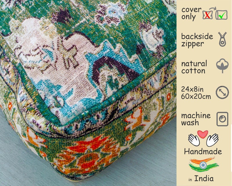 Mandala Life ART Mandala Life ART Moroccan Pouf Ottoman Cover Green Square Meditation Pillow Case Boho Room D?cor Moroccan Seating Area Perfect for Living Room  Bedroom  Nursary or Children Room Cotton 24x8 Unstuffed  - Image 3