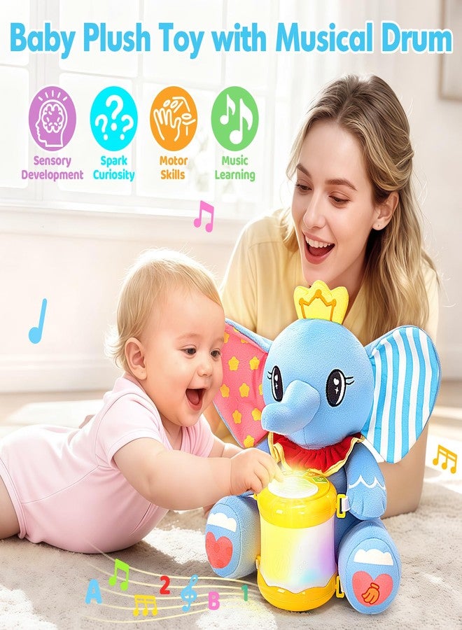 V-Opitos Stuffed Elephant Musical Toys for Baby 6-12 Months+, Early Learning Light up Music Drum, Perfect Christmas Birthday Gifts for Boy & Girl Age 1, 2 Years Old - Image 3