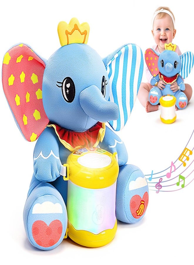 V-Opitos Stuffed Elephant Musical Toys for Baby 6-12 Months+, Early Learning Light up Music Drum, Perfect Christmas Birthday Gifts for Boy & Girl Age 1, 2 Years Old - Image 1