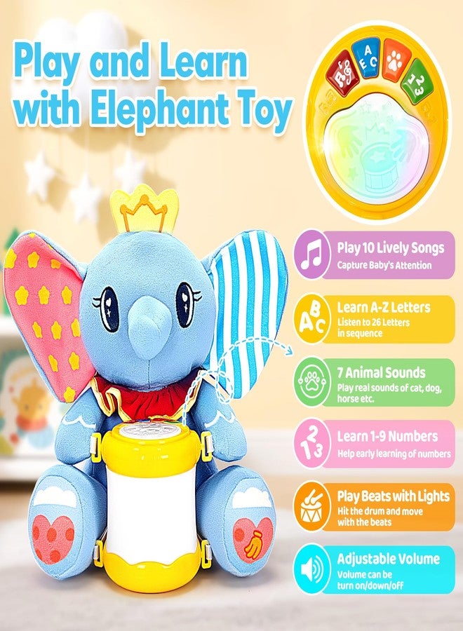V-Opitos Stuffed Elephant Musical Toys for Baby 6-12 Months+, Early Learning Light up Music Drum, Perfect Christmas Birthday Gifts for Boy & Girl Age 1, 2 Years Old - Image 2