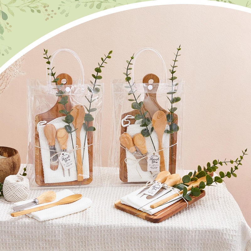 Rigibright Baby Shower Prizes for Game Winners Bamboo Cheese Board Spoon Fork Butter Spreaders Plaid Towel Thank You Card and Gift Bags for Baby Shower Wedding Bridal Shower Favors (Acacia, 6 Sets) - Image 2