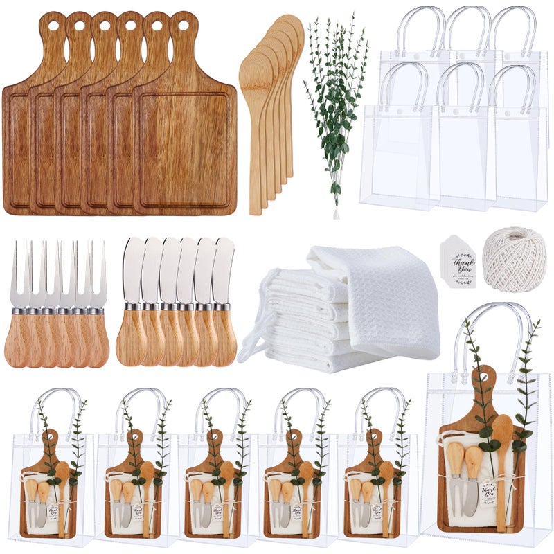Rigibright Baby Shower Prizes for Game Winners Bamboo Cheese Board Spoon Fork Butter Spreaders Plaid Towel Thank You Card and Gift Bags for Baby Shower Wedding Bridal Shower Favors (Acacia, 6 Sets) - Image 1