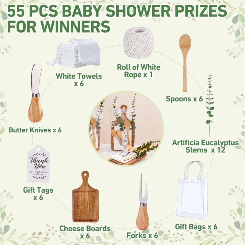 Rigibright Baby Shower Prizes for Game Winners Bamboo Cheese Board Spoon Fork Butter Spreaders Plaid Towel Thank You Card and Gift Bags for Baby Shower Wedding Bridal Shower Favors (Acacia, 6 Sets) - Image 3