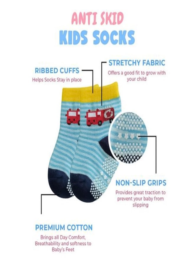 Freshfoot Organic Cotton Ankle Length Anti Slip Socks For Baby With Grip 0-36 Months-Cartoon, Multicolored - Image 2