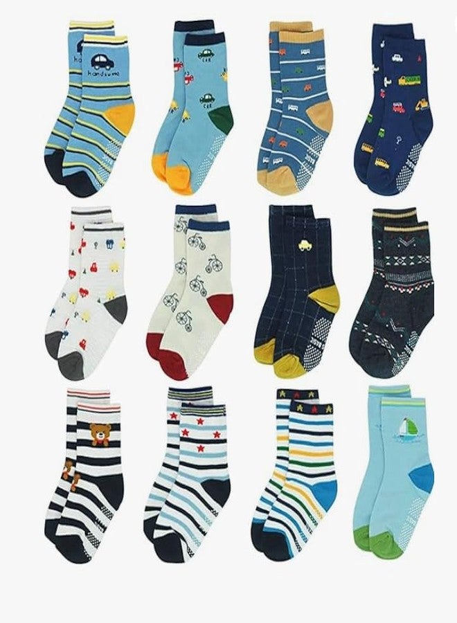 Freshfoot Organic Cotton Ankle Length Anti Slip Socks For Baby With Grip 0-36 Months-Cartoon, Multicolored - Image 1