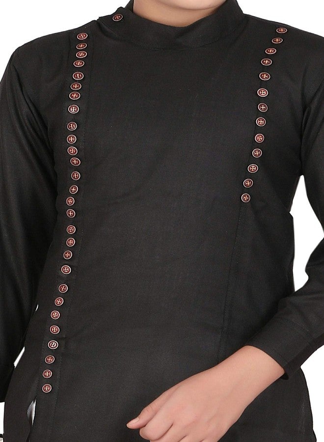 Qtsy Indian Cotton Kurta Set for Boys Black - Image 5