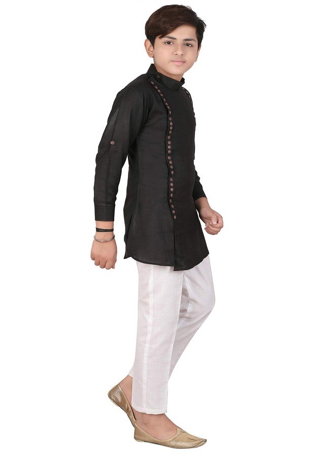 Qtsy Indian Cotton Kurta Set for Boys Black - Image 3