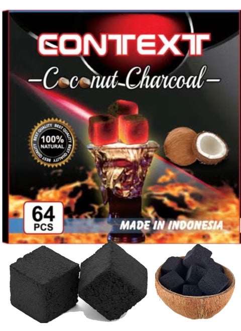 Coconut Charcoal - Context Natural Coconut Coal Cubes - Incense Burner Cube Briquettes - 64 Count & 1 KG - Premium Quality 26mm