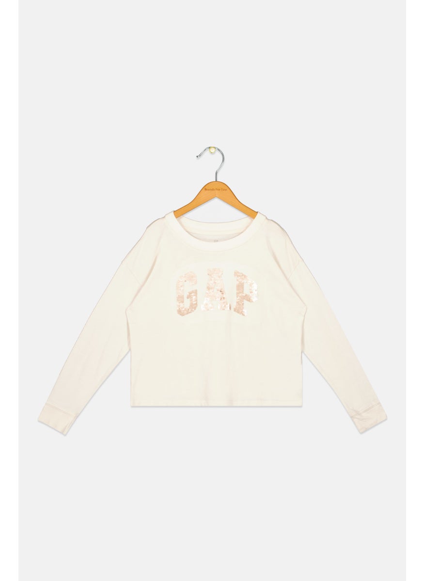 GAP - Kids Girl Brand Logo Brand Logo T-Shirt, Beige - Image 1