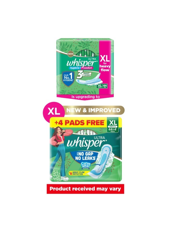 Procter & Gamble Whisper Ultra Upto No Gap No Leaks Sanitary Pads, 48 Xl Pads, For Heavy Flow Protection, With Curvewear ¢ Technology, Cotton Like Softness, Disposable Wrapper, Locks Odour & Wetness - Image 2