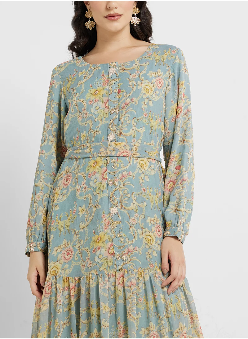 كشخة Floral Print Maxi Dress