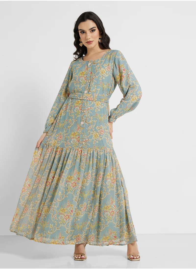 كشخة Floral Print Maxi Dress