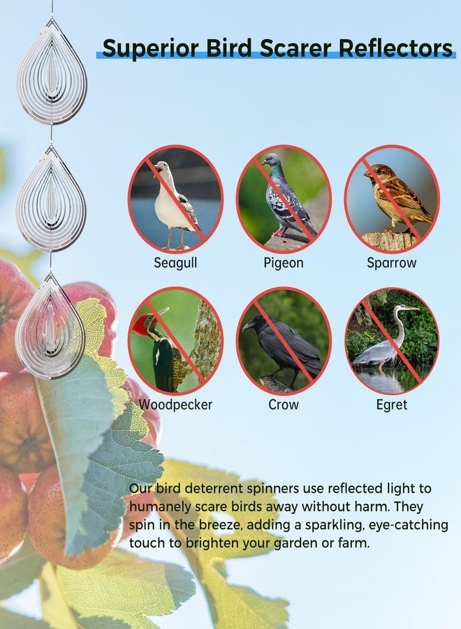 Nixroork Highly Reflective 3D Bird Scare Discs -Water Droplets Wind Spinners Outdoor Deterrents to Keep Birds Away, Sparkly Bird Reflectors for Garden, Patio & House Protection Against Woodpeckers, Pigeons - Image 4