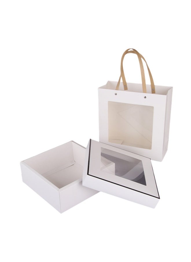 Generic 23x23x8cm White Gift Box And Paper Bags Clear Window Portable Candy Chocolate Dates Packaging Set For Holiday Party  - Image 1