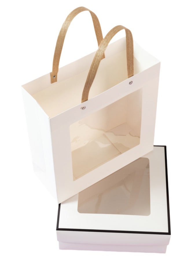 Generic 23x23x8cm White Gift Box And Paper Bags Clear Window Portable Candy Chocolate Dates Packaging Set For Holiday Party  - Image 2
