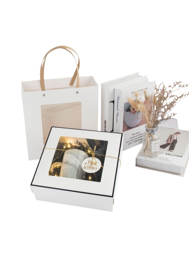 Generic 23x23x8cm White Gift Box And Paper Bags Clear Window Portable Candy Chocolate Dates Packaging Set For Holiday Party  - Image 3