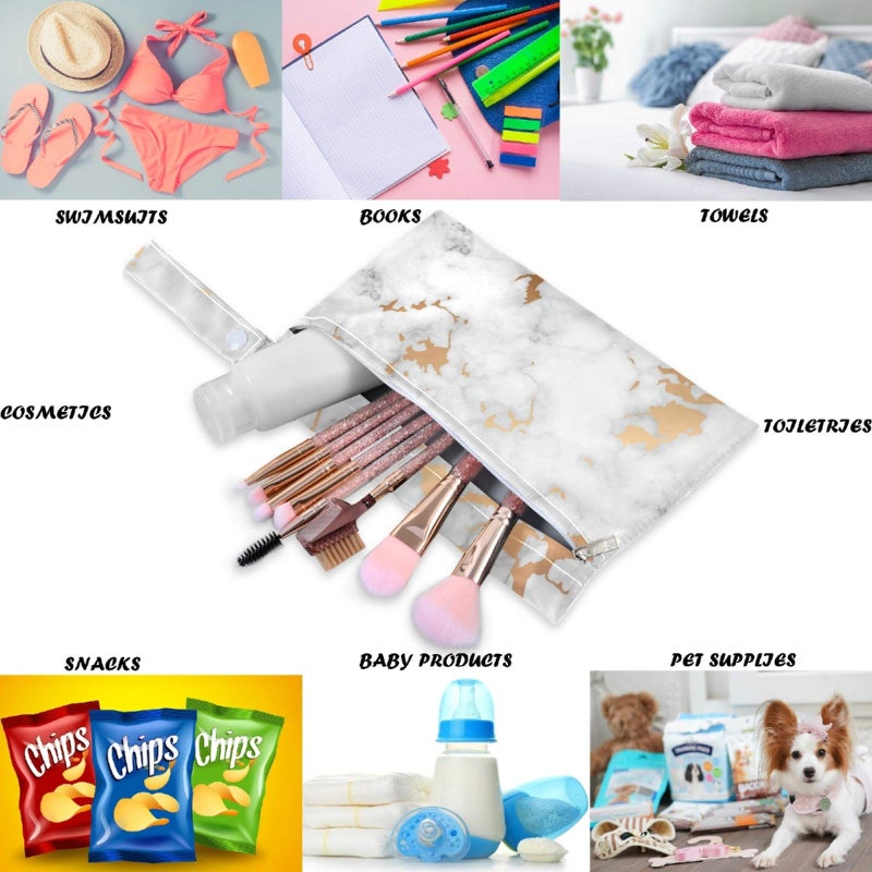 visesunny White Marble with Gold Texture Modern 2Pcs Wet Bag with Zippered Pockets Washable Reusable Roomy for Travel,Beach,Pool,Daycare,Stroller,Diapers,Dirty Gym Clothes, Wet Swimsuits, Toiletries - Image 3