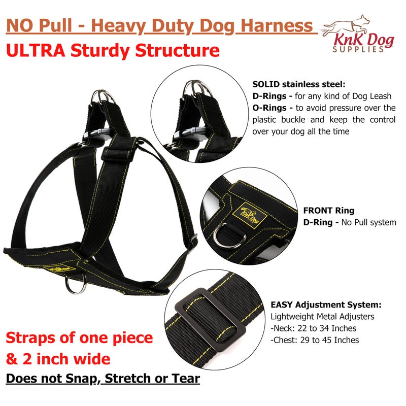 KNK | Heavy Duty Dog Harness for Pitbulls, Bullies and Large Breeds - No Pull, Ultra Durable, Soft Padded Chest, Metal Leash Attachment - Image 2