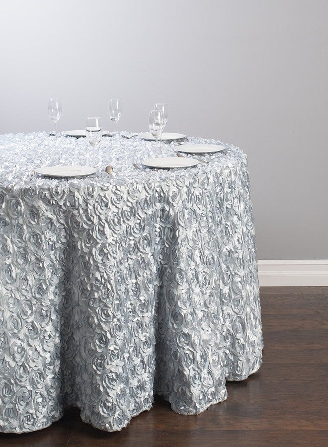 LTC LINENS LinenTablecloth Rosette Satin Round Tablecloth, 130-Inch, Silver