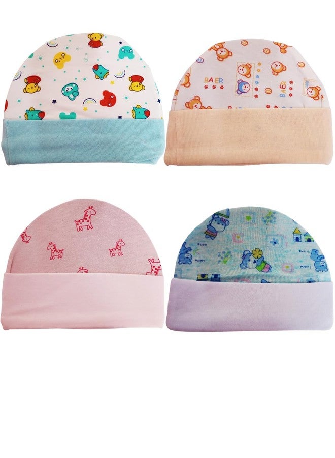 4NEwBiES New Born Baby Stylish Cotton Cap (Multicolor ; 0 to 6 Months Babies) Pack of 2 (Color Design May Vary) - Image 4