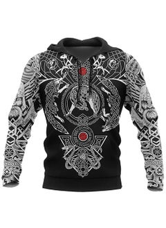 Generic Euro-american Digital Printing Pullover Sweatshirt For Men Women Casual Sports Hooded Shirt Loose Fit Black 