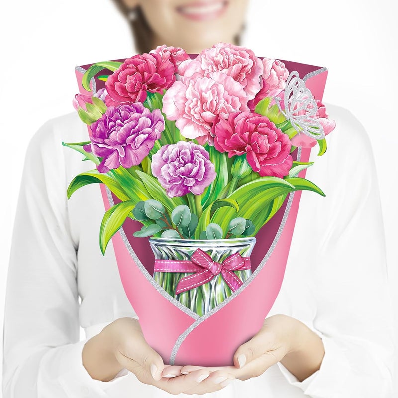 Airpark Mothers Day Gifts Pop Up Flower Card, 3D Carnation Bouquet Mothers Day Cards for Mom Women, Birthday, Thank You, Teacher Appreciation Gifts, Floral Card with Envelope & Note - Image 1