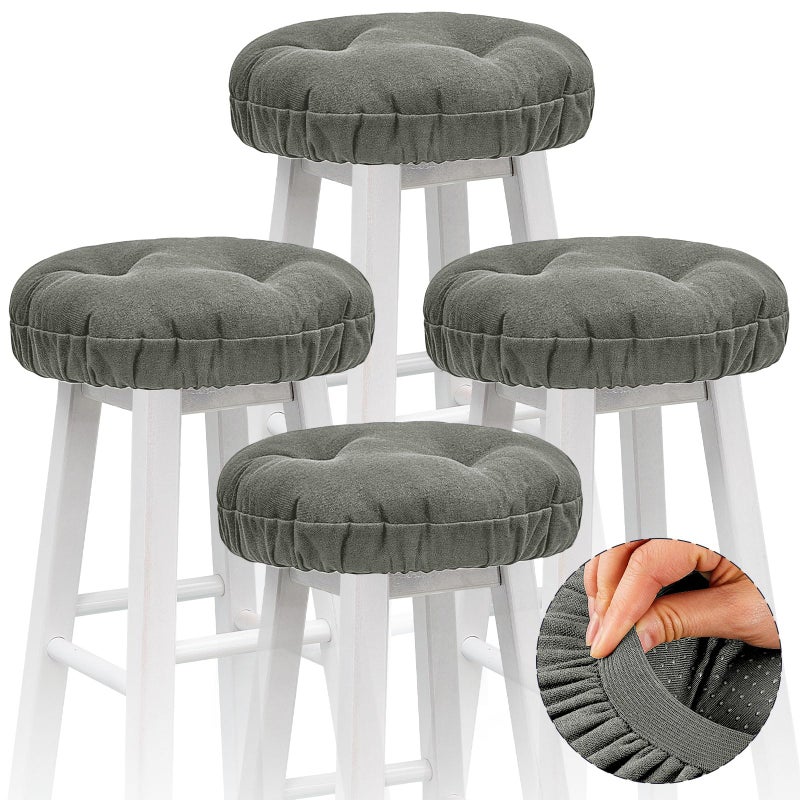 Marsui 4 Pieces Soft Stool Covers Round Bar Stool Cushions with Elastic Band Padded Bar Stool Seat Covers Nonslip Round Seat Cushions for Chairs Stool Slipcovers (Dark Gray,12 Inch) - Image 1