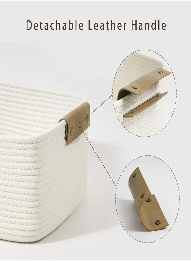 CHICVITA CHICVITA Rectangle Cotton Rope Woven Basket with Handles for Books, Magazines, Toys - Decorative Rectangle Basket for Baby Nursery, Living Room, Bathroom  - Image 2