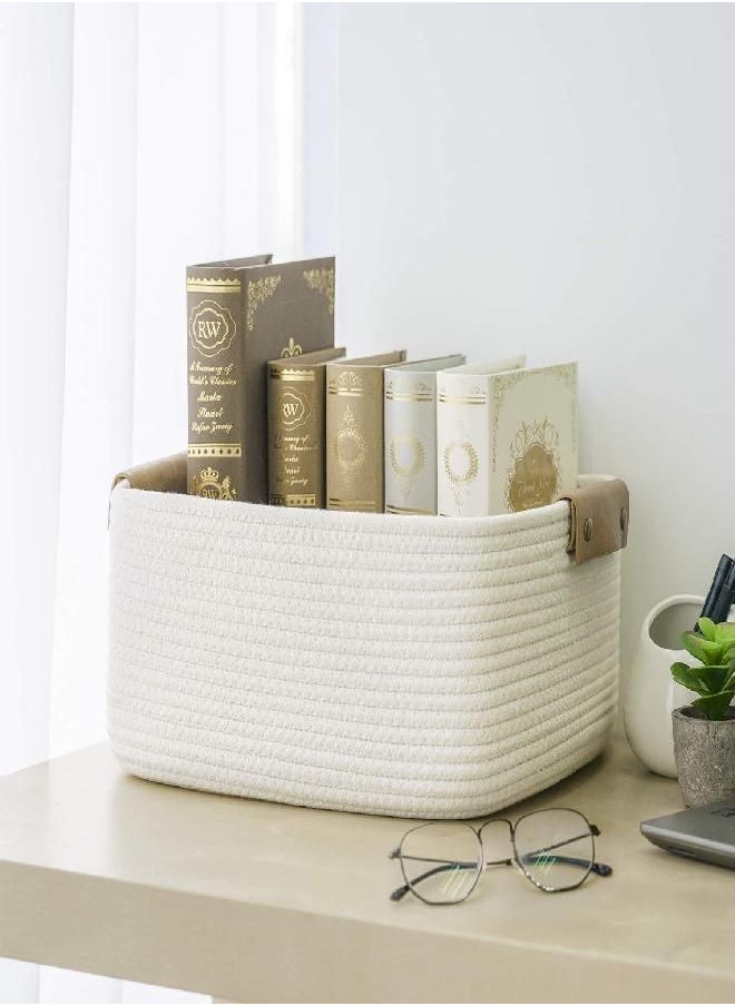 CHICVITA CHICVITA Rectangle Cotton Rope Woven Basket with Handles for Books, Magazines, Toys - Decorative Rectangle Basket for Baby Nursery, Living Room, Bathroom  - Image 1