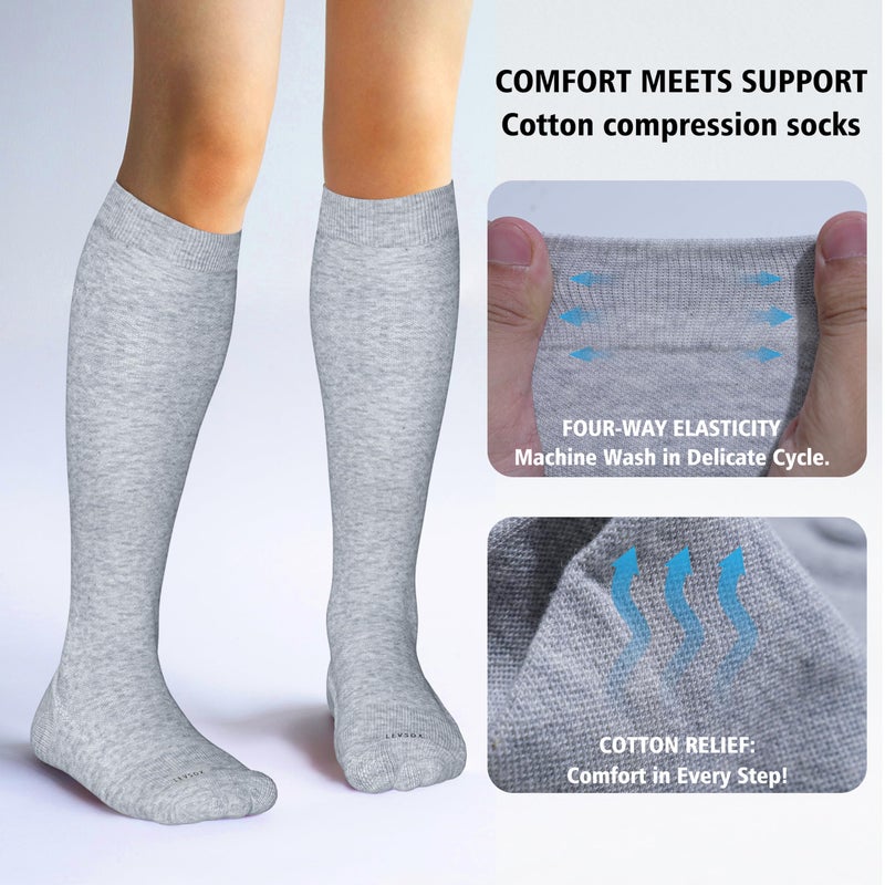 LEVSOX Extra Thick Wide Calf Compression Socks for Women&Men Plus Size 20-30 mmHg Knee High Graduated Support Sock for Nurses, Pregnant Women, Travel and Flight, Cotton, 2 Pairs, Grey, Pink - Image 3
