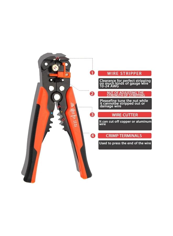 promass Multifunctional Cable Wire Stripper Cutter - Cable Cutters, Professional Electrical Wire Stripping Tool, Self-adjusting 8" Automatic Wire Stripper for Electrical Cable Cutting (Orange) - Image 4