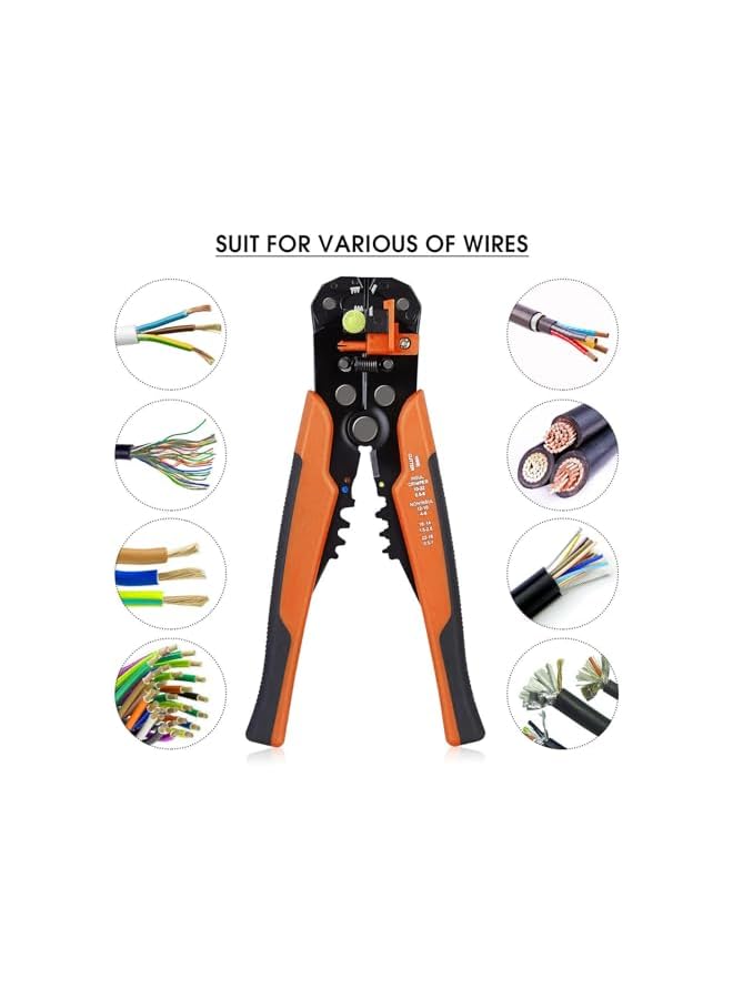 promass Multifunctional Cable Wire Stripper Cutter - Cable Cutters, Professional Electrical Wire Stripping Tool, Self-adjusting 8" Automatic Wire Stripper for Electrical Cable Cutting (Orange) - Image 3