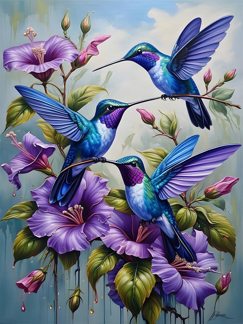Fotasmua Hummingbird Diamond Art Kits for Adults,DIY 5D Diamond Painting Kits for Beginners,Round Full Drill Diamond Dots Paintings Picture Gem Art Craft for Home Wall Art Decor Gifts 12x16inch - Image 1